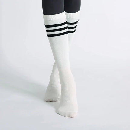 Autumn Winter Women Yoga Socks Striped Cotton Fitness Breathable Pilates Socks Middle Tube Non-Slip Gym Dance Ballet Grip Socks