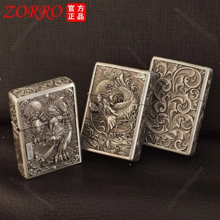 ZORRO zk series kerosine lighter, pure copper, various retro relief patterns, old-fashioned grinding wheel windproof lighter