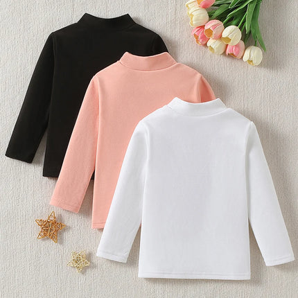 1/2/3piece Autumn And Winter Thick Children's Solid Color Base Shirt Boys And Girls Brushed Warm Mid Neck Top Fashionable Hoodie