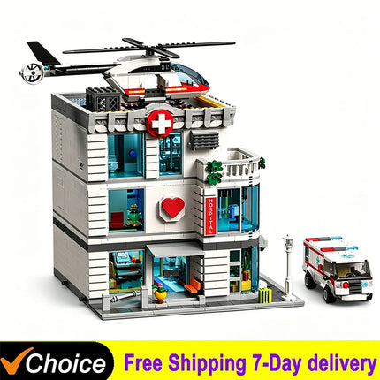 IN STOCK 2876Pcs City Steet The Hospital Building Blocks Sets MOC Ambulance Helicopter Model DIY Ornament Toys For Kids Gifts