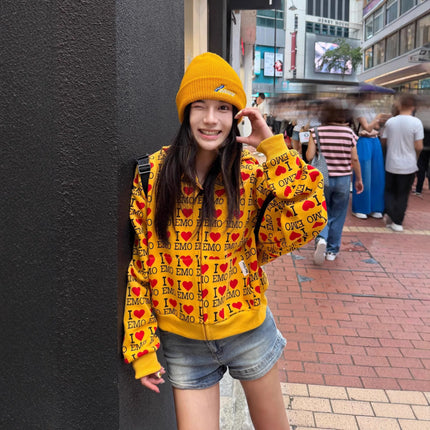 Spring Autumn 2025 Women's Loose Letter Hooded Open Cardigan Zipper Sweatshirt Casual Street Style High Street Outerwear Trendy