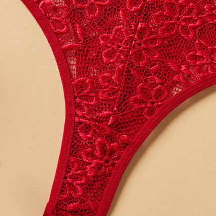 Women Red Lace Spaghetti Strap Bodysuit One Piece Sleepwear