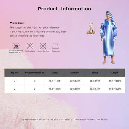 Men Pajama Set Long Sleeve Striped Soft Loose Sleep Robe Nightgown with Sleeping Cap Candlestick for Christmas Eve Halloween