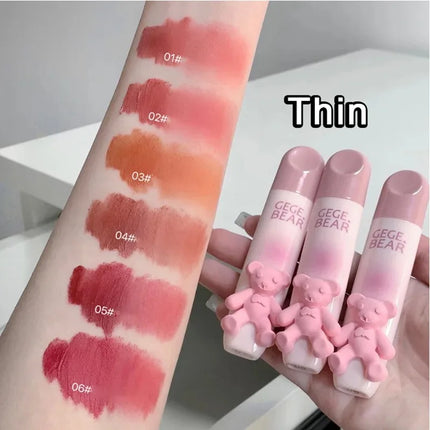 6 Color Girl's Velvet Matte Lipstick Blush Waterproof Long Lasting Cute Bear Lipgloss Non-Stick Cup Makeup Lip Tint Mud Cosmetic