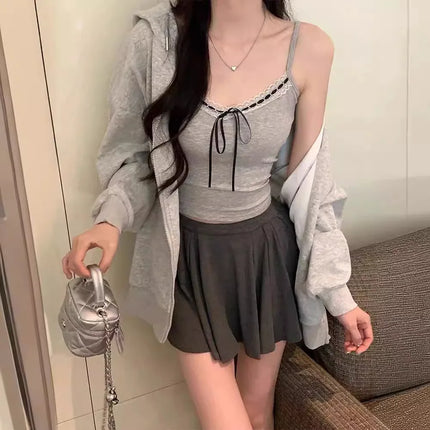 Pure Desire Lace Trim ter Vest Women Summer Sweet Spicy Girl  Knot Slim Fit  Strapba Top Beautiful Bal...