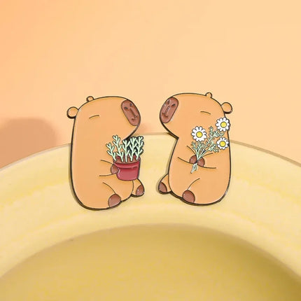 Cute Capybara Enamel Pins Cartoon Animal  Metal Brooches Shirt Backpack Lapel Badge Jewelry Gift for Kids Friends