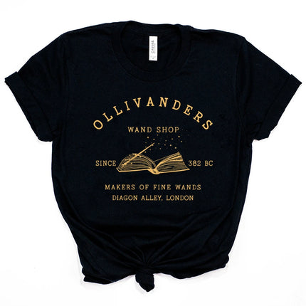 2025 Ollivanders Wand Shop T Shirt Wizard Book Shop Shirt HP Shirt Book Nerd Aesthetic Clothes Magic Tee Unisex Short Sleeve Top