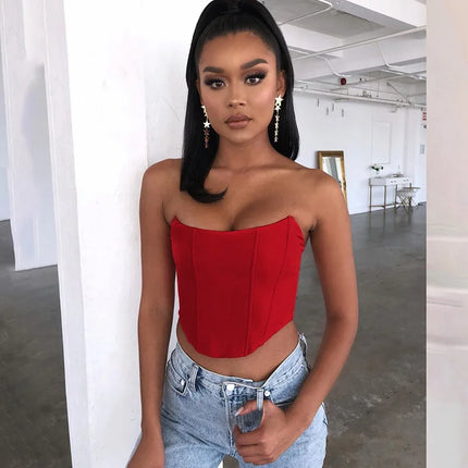 Sleeveless Off-Shoulder Velvet Fashion Sexy Corset Crop Top Vest Women's Underwear Backless Bustier Top Solid