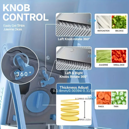 Adjustable Manual Mandolin Slicer with Stainless Steel Blades – Large Vegetable and Fruit Dicing and Slicing Machine,