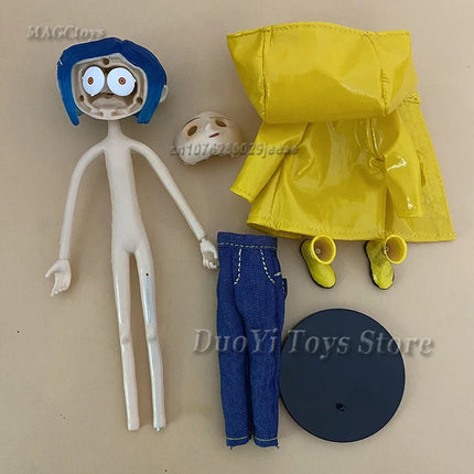 NECA Anime Coraline Doll Articulated Anime Figure Raincoat Sweater In Striped Shirt Toy LA Girl Decoration Model Bithday Gifts