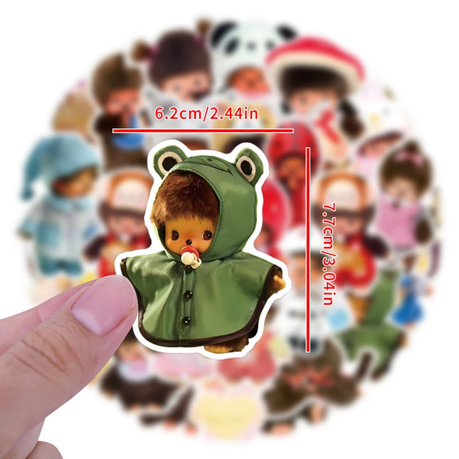 34pcs Monchhichi Waterproof Stickers Large Size Fun And Durable Decals for Crafts And DIY Projects