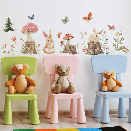 Cartoon Little Rabbit Tree Stump Forest Bedroom Living Room Home Wall Background Beautification Decorative Wall Stickers