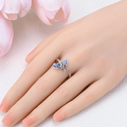 Opening Ring 925 Original Silver Adjustable Three-color Butterfly Fire Dragon Ring Fashion Jewelry Birthday Gift For Women