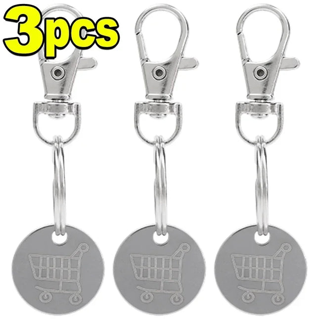 1/3PCS Trolley Tokens Keychains Universal Small Metal Stainless Steel Portable Shopping Cart Tokens Key Ring Ornament Decoration