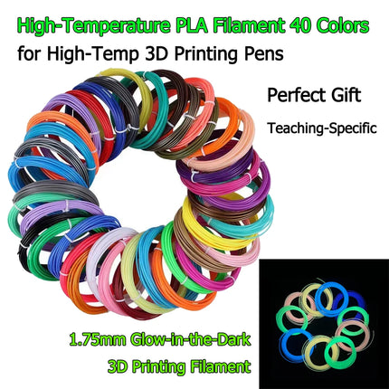 40 Colors 3D Pen Filament 1.75mm PLA Each Color 33 Feet 10m Glow-in-the-Dark 3D Filament Perfect Child Gift & Teaching-Specific