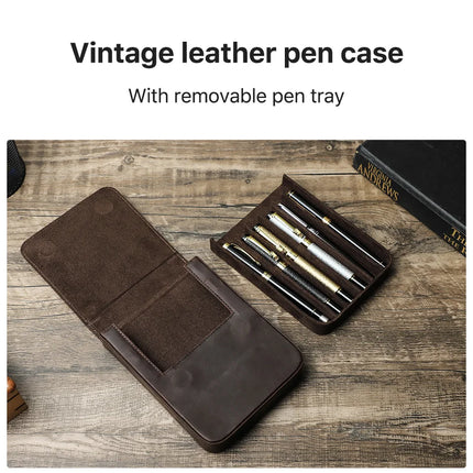 CONTACT'S FAMILY Handmade Fountain Pen Case Genuine Leather Holder Pencil Pouch Retro Pen Box Organizer School Office Men Women