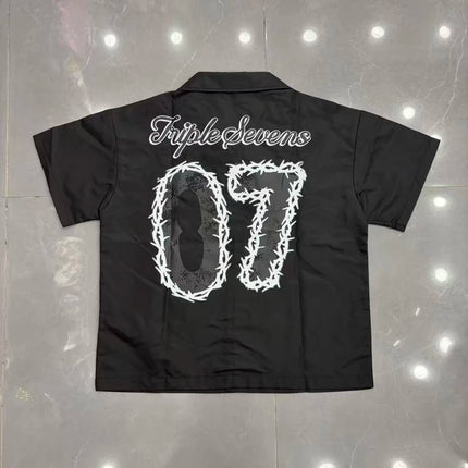 Red Triple Sevens Side Slit Button Placket Shorts Pockets 7S Logo Jorts Men Women Casual Drawstring Waterproof Loose Shortpants