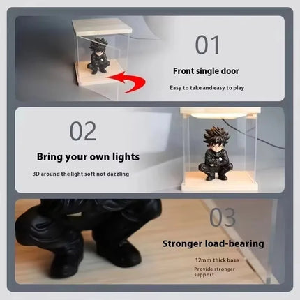 Acrylic Clear Display Case With Ring Led Lights For Action Figure Display, Assembly Dust Storage Case For Car Models And Dolls