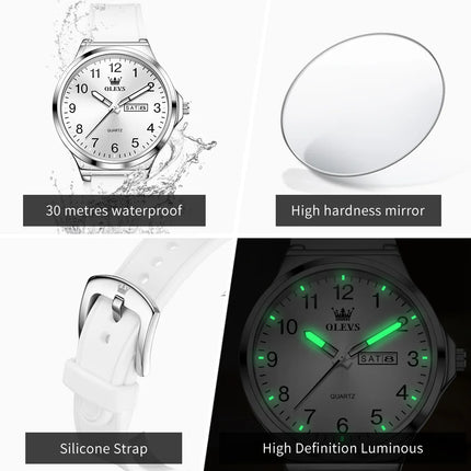 OLEVS 5647 Man's Watch Fashion Big Dial Quartz Watch For Men Number Scale Waterproof Luminous Dual Calendar Simple Hand Clock