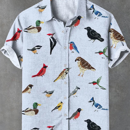 2026 New Men's Short-Sleeve Shirt, Stylish Print, Casual Breathable Lapel Cardigan, Vacation Style, Men's Top, Sizes XS-6XL