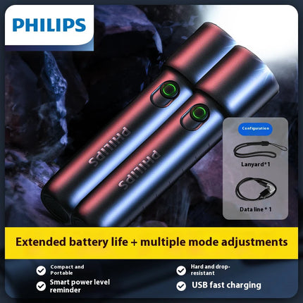 Philips 2025 New EDC SFL1235 Portable Flashlight Rechargeable LED Flashlight, Self-defense, Camping Portable Flashlight