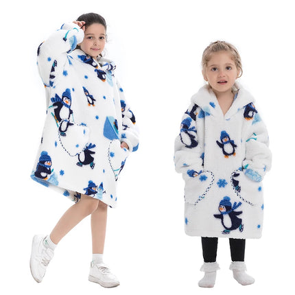 100-160CM Flannel Oversized Hoodie Teenager Girls Boys Pullovers Winter Sweatshirts for Kid Children's Clothing Wearable Blanket