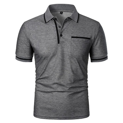 New Summer Men's Short Sleeve Polo Shirts Solid Business Casual Tees Fashion Breathable Loose Patchwork Tops Pockets Male Polos
