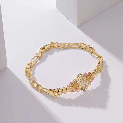 Exquisite Virgin Mary Bracelet 14K Gold Plated Zircon Inlay Catholic Gift Fashion Religious Jewelry Baptism Prayer Bracelets