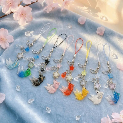 Plastic Lucky Koi Phone Pendant Crystal Beads Unique Mobile Phone Chain Simulation Fish Lightweight Beaded Keyring School