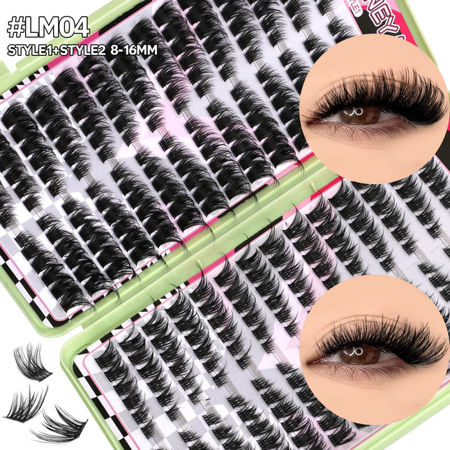 GROINNEYA DIY Lash Clusters 5D Fluffy Thick Cat Eye Lashes Extension Dramatic Mixed Tray Eyelash Long Lasting Lash Makeup
