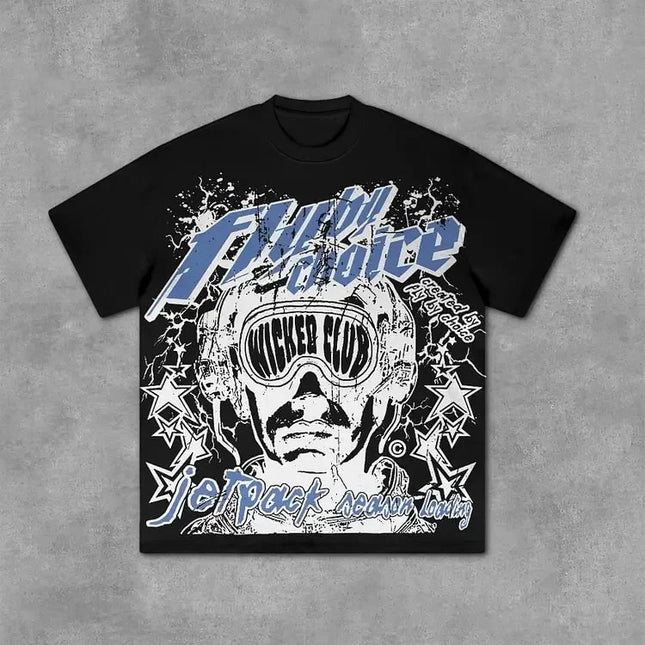 Vintage Fly By Choice Graphic Print Short Sleeve T-Shirt Men Y2K Summer Vintage Oversize Tshirt Streetwear Women Top