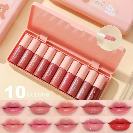 Mini 10 Colors Liquid Lip Gloss Waterproof Non-stick 24 Hours Long Lasting Mirror Lipstick Set Lip Gloss Cosmetic Makeup Care