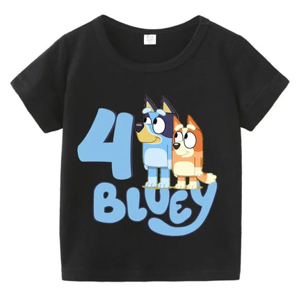 Blueys Baby Birthday T Shirt for Boys Girl Bingo Number Kids Clothes Summer Cartoon Letter Tees Shirts Toddler Short Sleeve Tops