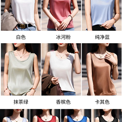High-End Acetate Fiber Women's Knitted T-shirt with Suspender European Fashion Style Popular Women's Top
