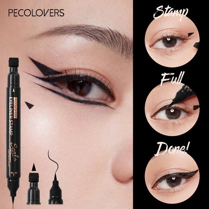 Long-lasting Stamp Black Brown Liquid Eyeliner Pen Triangle Seal Waterproof Smooth Double-ended Eyeliner Quick-drying Eye Makeup