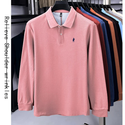 100% pure cotton luxury men's long-sleeve polo shirt designer brand Paul pony embroidery soft comfort spring autumn casual T-shirt