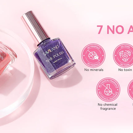SAVILAND 12 Color Glitter Nail Polish Set Air Quick Dry Non Gel with Base Top Coat Holographic Shimmer Lacquer for Manicure