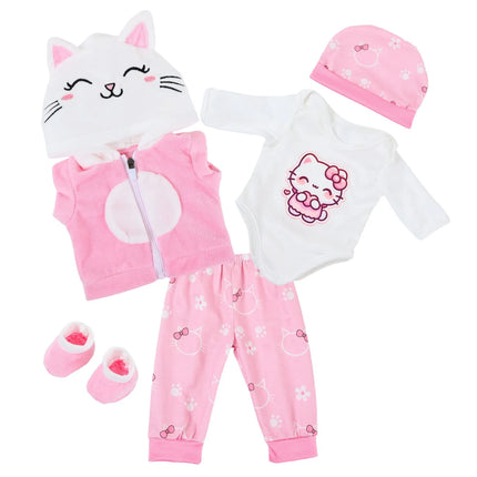 18 Inch Reborn Doll Clothes Set Cute Cat Elephant Panda Hooded Outfit Bodysuit Pants Hat Shoes Soft Plush Doll Accessories Gifts