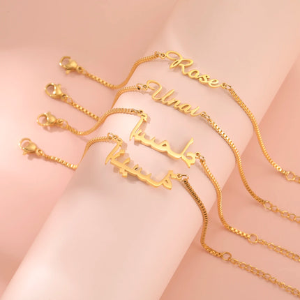 Women Girls Personalized Name Bracelet Stainless Steel Box Chain Letter Customized Charm Bracelets Unique Custom Jewelry Gift