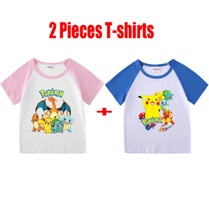 1/2 Pieces Pokemon Cartoon Tees For Boys Clothing Summer Children 100% cotton Short Sleeve T-shirts Printed T-shirt for girls