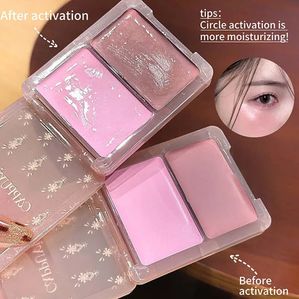 Cappuvini Double Water Glow Blush Cream Hydrating Blusher with Fine Shimmer Natural Makeup Effect Blush Palette