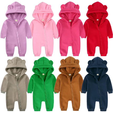 New Bodysuit For Newborn Rompers Baby Boys Girls Clothes Long Sleeve Solid Hoodies Bear Jumpsuit Costume Infant Onesies 3M-24M