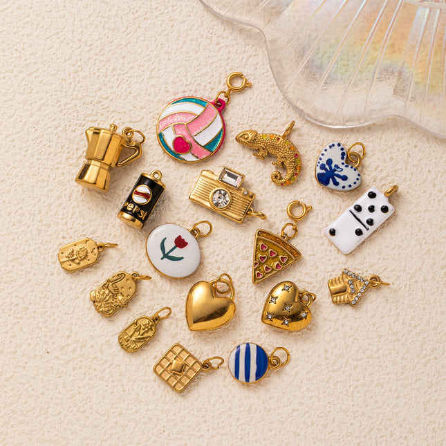 18K gold-plated stainless steel DIY pendant accessories camera pizza animal cute accessories necklace bracelet accessories