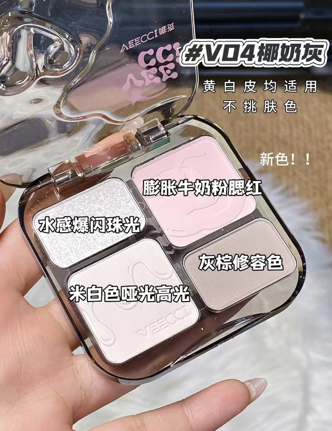 VEECCI 4 Color Contour Palette Powder Matte Shimmer Bronzer Highlighter Brighten  Nude Tones Longlasting Facial  Makeup