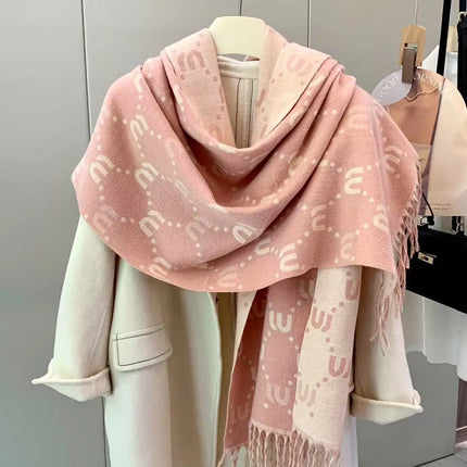 Double-Sided Letter Scarf Women's Fashionable Winter Warm Versatile Outerwear Shawl Trendy Brand Neck Warmer Scarf