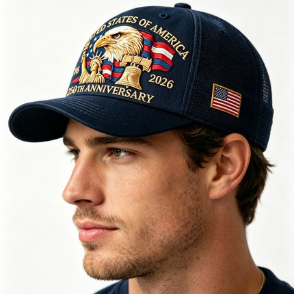 American 250th Anniversary Eagle Print Baseball Cap Unisex Adjustable Mesh Cap Summer Outdoor Sun Shade Breathable Baseball Caps