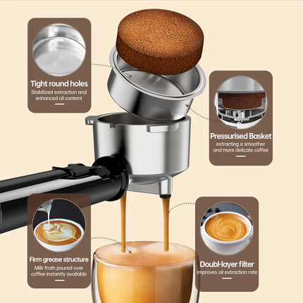 CafeLffe Coffee Maker Cafetera 20 Bar Inox Semi Automatic Super Slim ESE POD& Powder Espresso Cappuccino Machine Hot Water H11