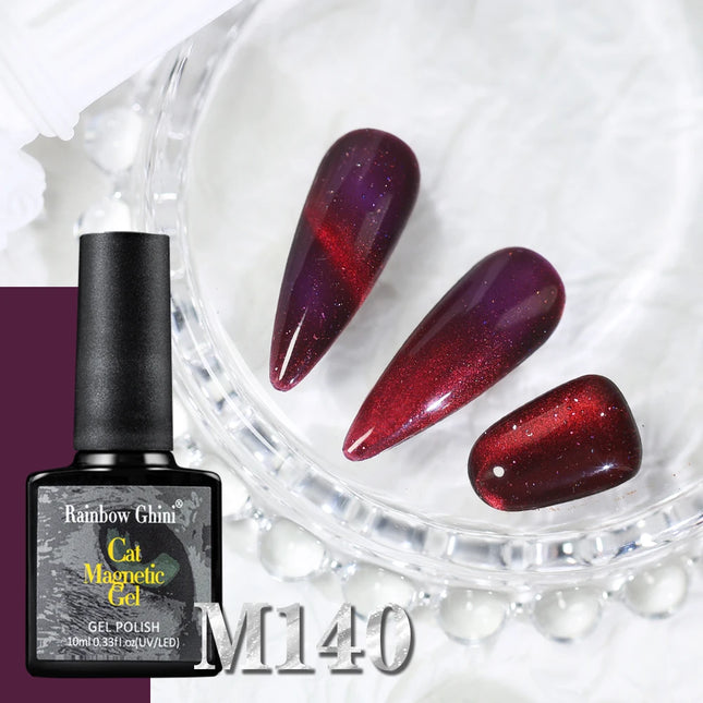 Rainbow Ghini 10ml Ruby Red Color Cat Eye Gel Polish Crimson Burgundy Color Glitter Effect Gel For Autumn/Winter Polish Nail Art
