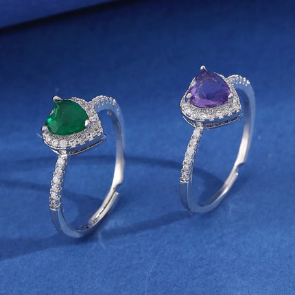 Exquisite Luxury Colorful Hearts Crystal Ring Full of Zircon Opening Adjustable Finger Ring for Women Jewellery Accessories Gift
