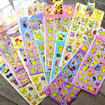 20Sheets Anime Pokemon Mix Laser Stickers Cartoon Pikachu Waterproof Decoration Decals Stationery Wholesale Toys